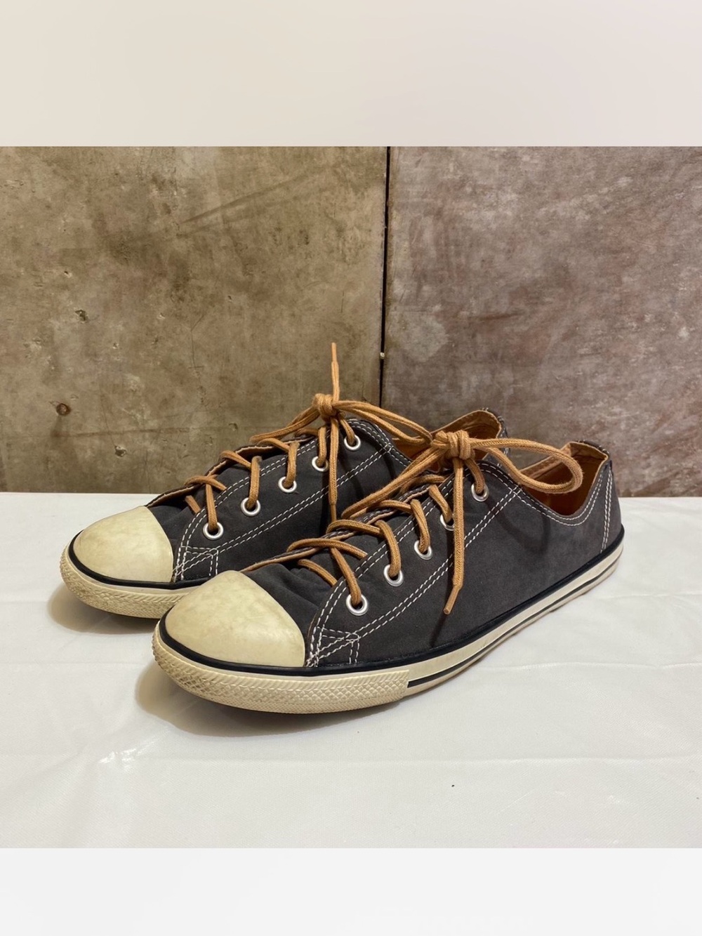 Converse Low-Top Canvas Sneakers in Charcoal with Tan Laces